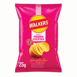 Walkers Prawn Cocktail 25g: front of the pink crisp packet showing the logo and crisps image.