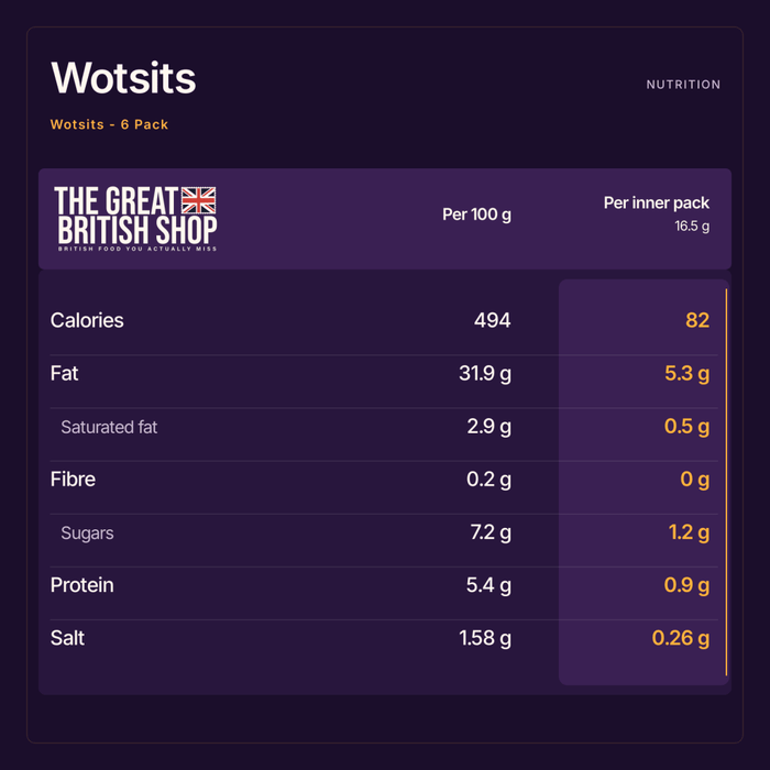 Wotsits - 6 Pack imported British grocery product available in Canada