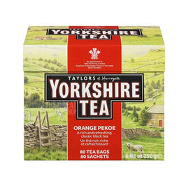 Yorkshire Tea 80 Tea Bags 250g: front of the box showing countryside scenes and lamb.